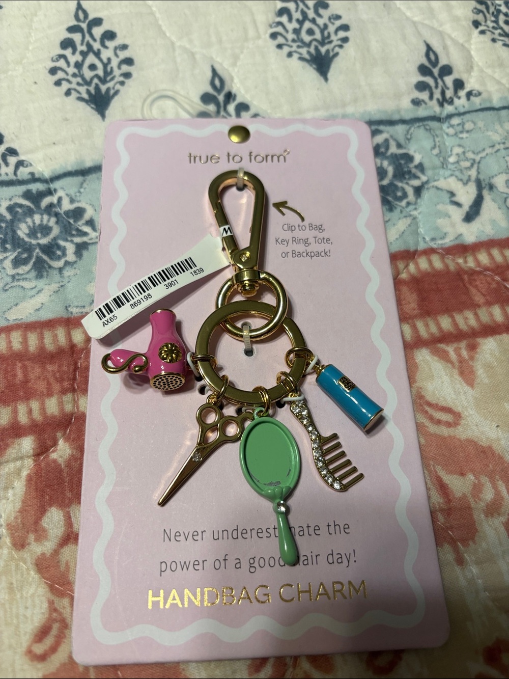True to Form Pink & Green Handbag Charm Keyring